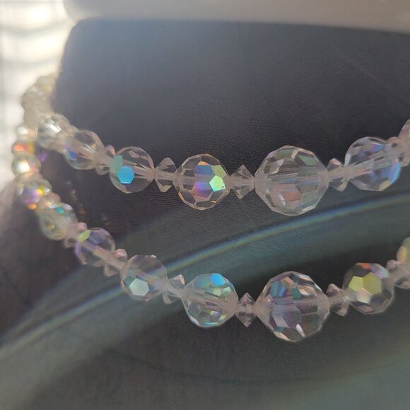 Vintage Aurora Borealis Crystal Beaded Double-Strand Necklace With Silver-Tone C - Picture 2 of 8